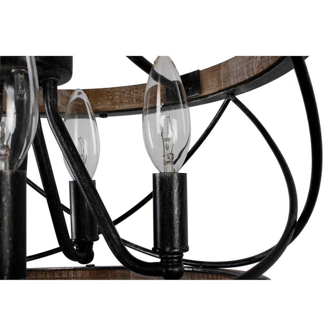 5-Light Rustic Cage Wood Chandelier Dimmable Lighting, 15.7" Adjustable Farmhouse Pendant Light for Kitchen Island