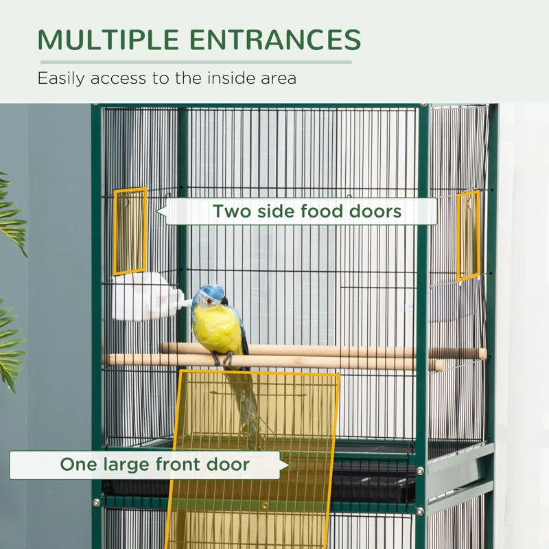 Braylynn 55" Steel Flat Top Floor Bird Cage with Wheels