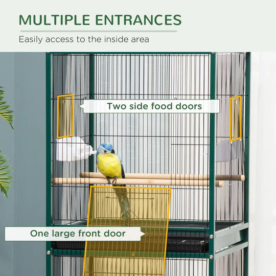 Braylynn 55" Steel Flat Top Floor Bird Cage with Wheels