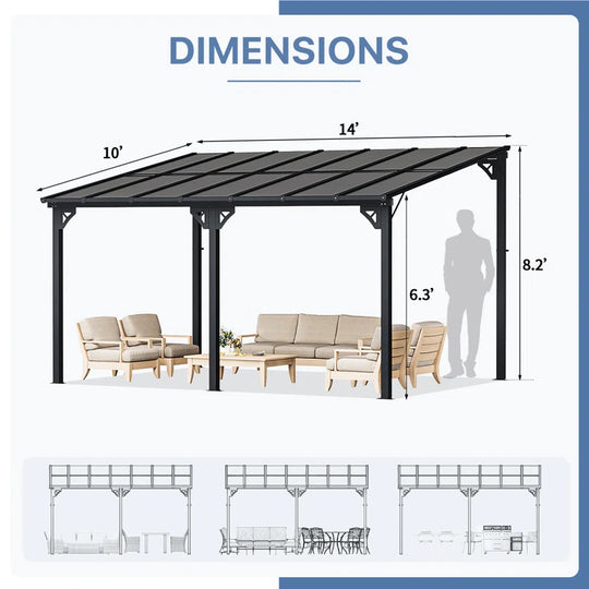 14 Ft. W X 10 Ft. D Aluminum Pergola with Canopy