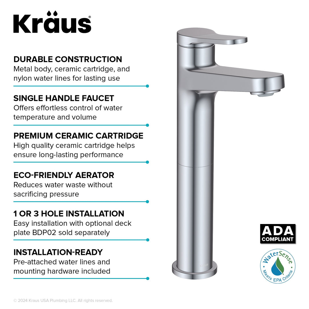 Indy Single Handle Vessel Bathroom Faucet with Pop up Drain