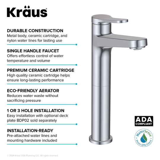 Indy Single Handle Vessel Bathroom Faucet with Pop up Drain