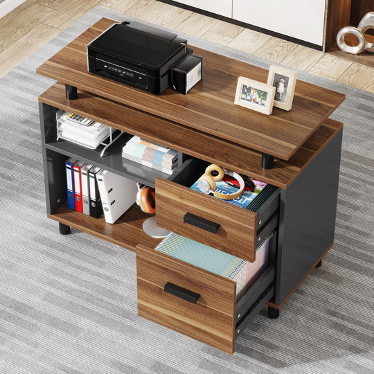 63 Inch Executive Desk with File Cabinet, Large Office Desk L Shaped Desk