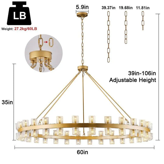 Wagon Wheel Chandelier with Crystal Shade