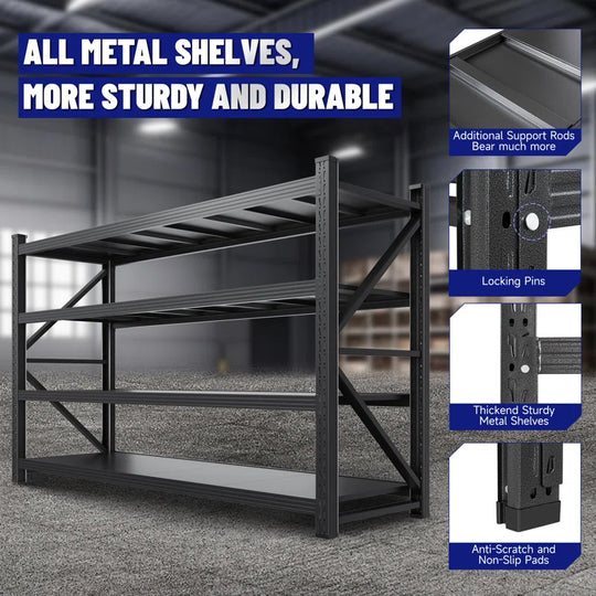 Heavy Duty 4-Tier Steel Shelves - Adjustable Storage Rack for Garage, Warehouse, Pantry & Toolsheds