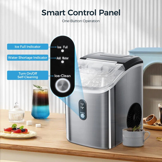 Nugget Countertop Ice Maker with Soft Chewable Ice, Automatic 34S in 24 Hours, Pebble Portable Ice Machine with Ice Scoop, Self-Cleaning, One-Click Operation, for Kitchen,Office