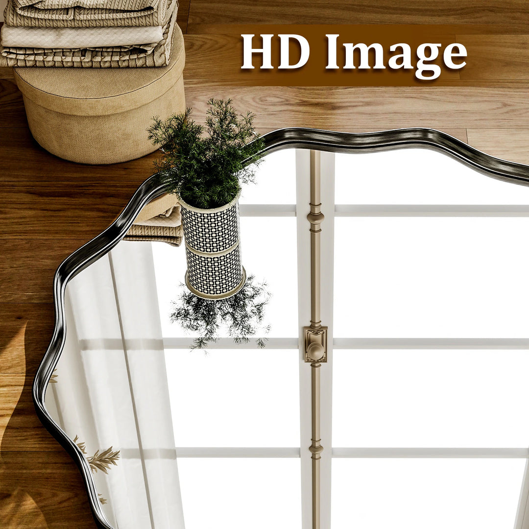 Round Wavy Bathroom Mirror Deep Frame Decorative Mirror Wall-Mounted