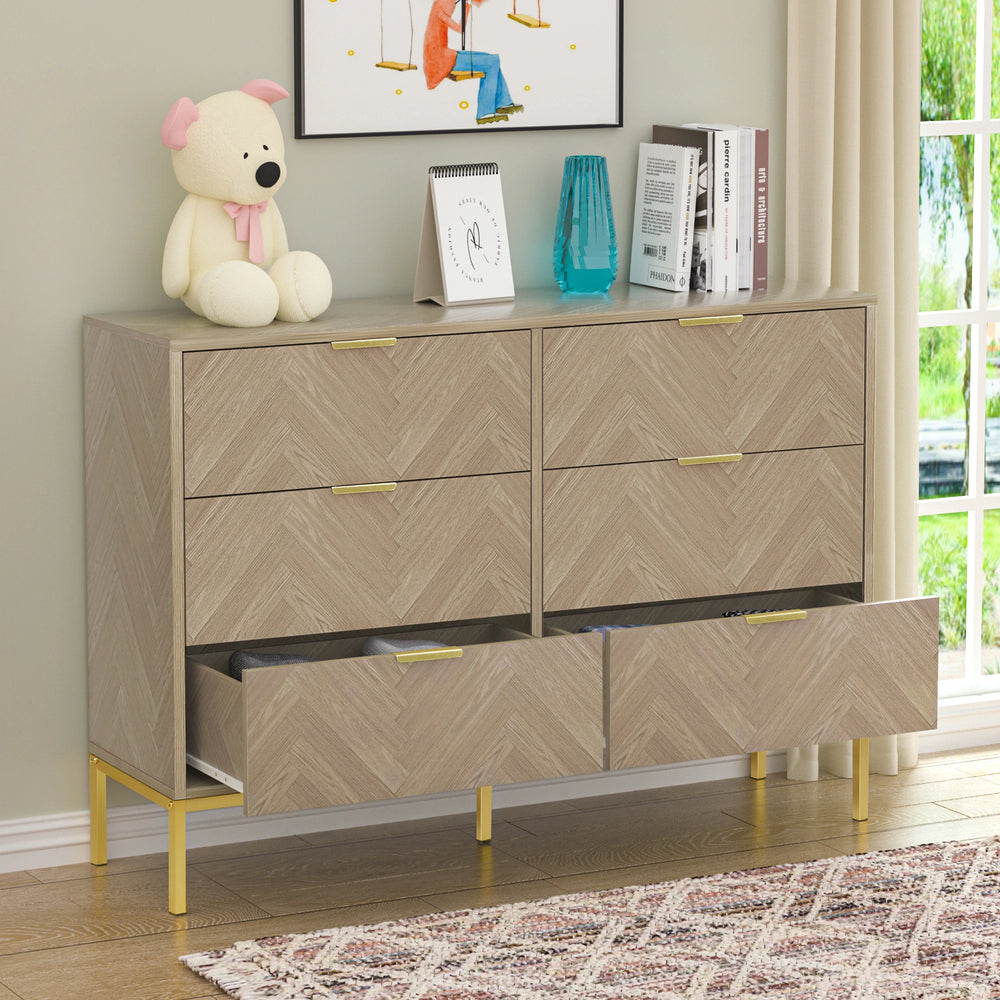 6-Drawer Double Dresser Modern Wood Chest of Drawers for Bedroom Living Room