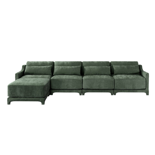 Modern Chenille 4-Seater Sofa with 2 Ottoman, Lumbar Cushions, Ergonomic Backrest, High-Resilience Spongeand Tufted Armrests