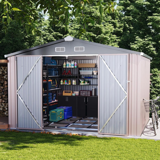 Outdoor Metal Storage Shed with Subfloor Channels ,Lockable Door, Vents for Patio