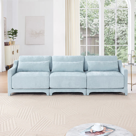 Modern Chenille 4-Seater Sofa with 2 Ottoman, Lumbar Cushions, Ergonomic Backrest, High-Resilience Spongeand Tufted Armrests