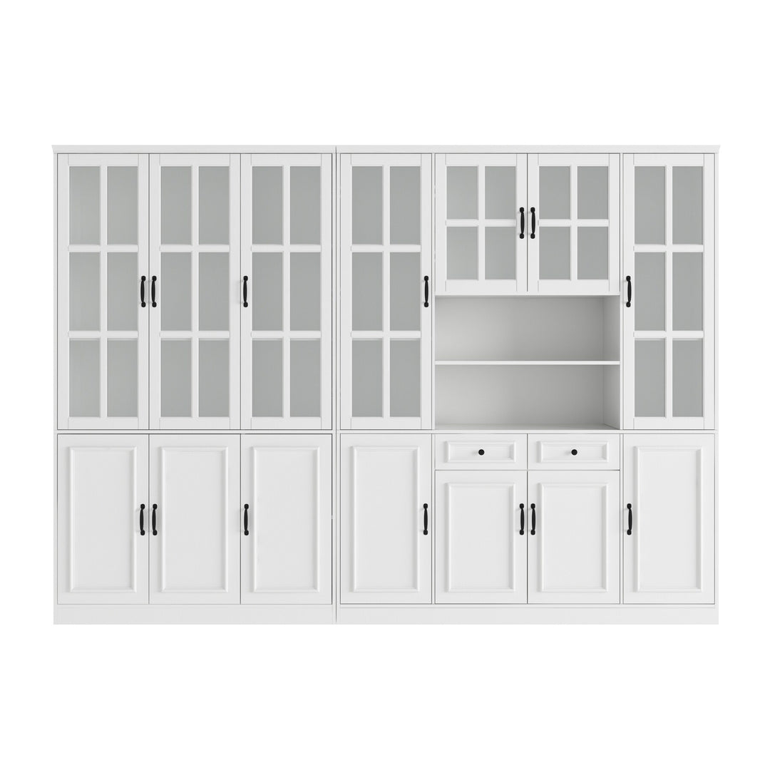 78.7"H Combo Buffet Sideboard White Curio Bookcase Cabinet Glass Door