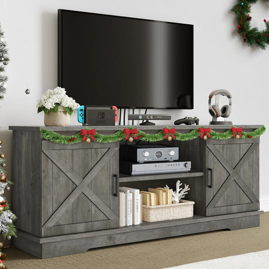 Farmhouse TV Stand with Barn Door Media Console Entertainment Center with Storage Cabinets