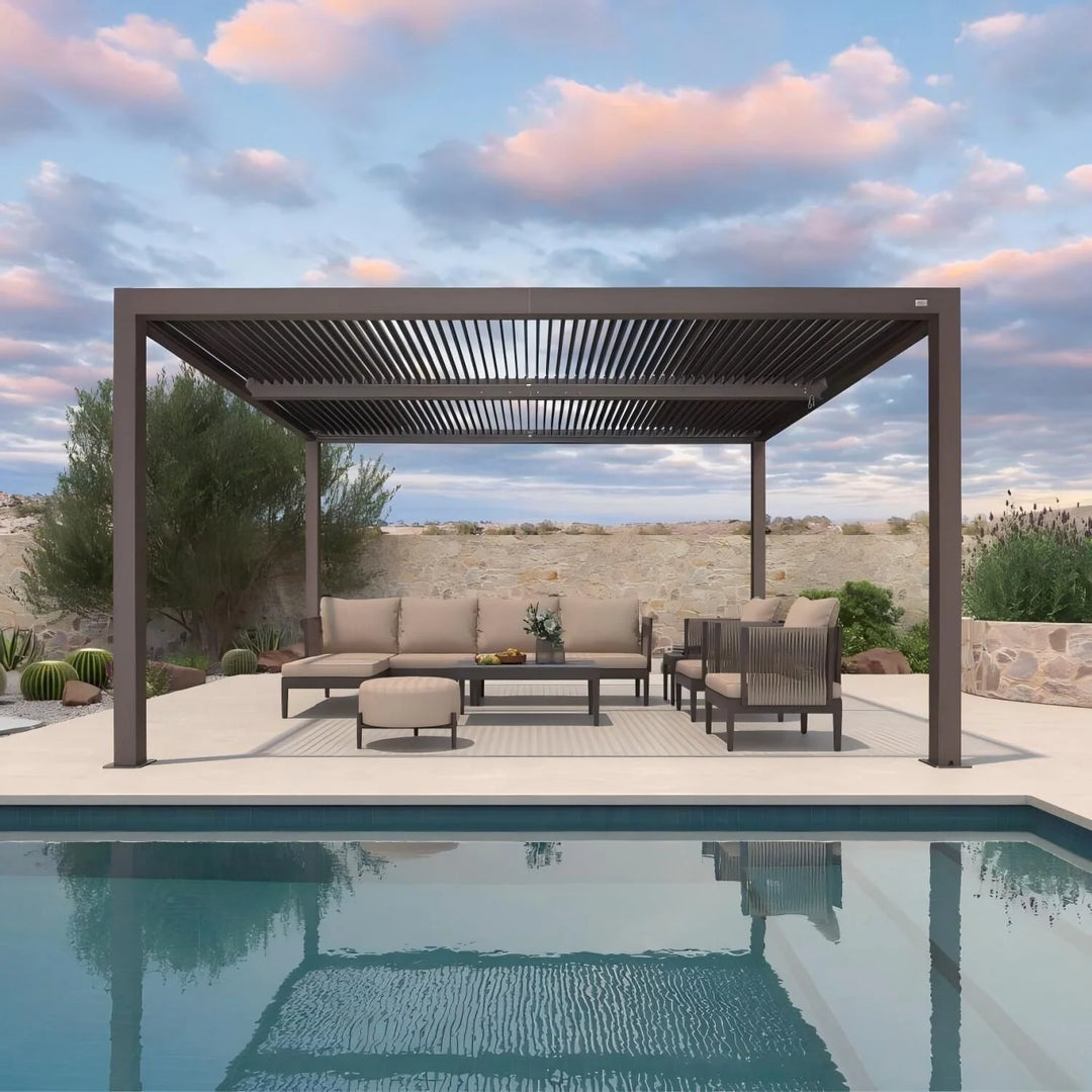 Bronze Louvered Pergola with Adjustable Roof for Deck Backyard Garden Hardtop Gazebo