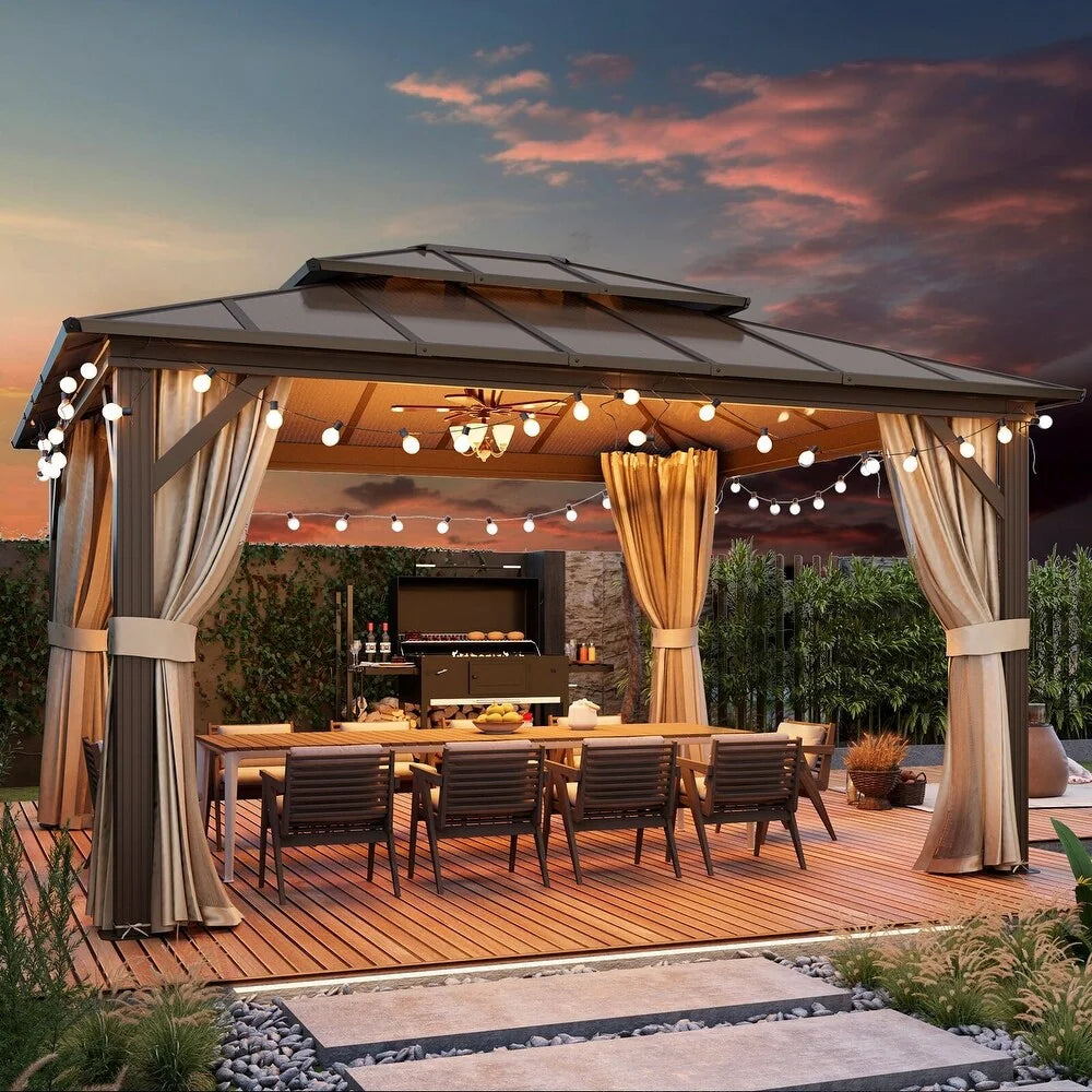 Hardtop Wood Gazebo with Double Roof – Free Dust Cover with 12X16 or 12X20 Model – Waterproof Outdoor Gazebo