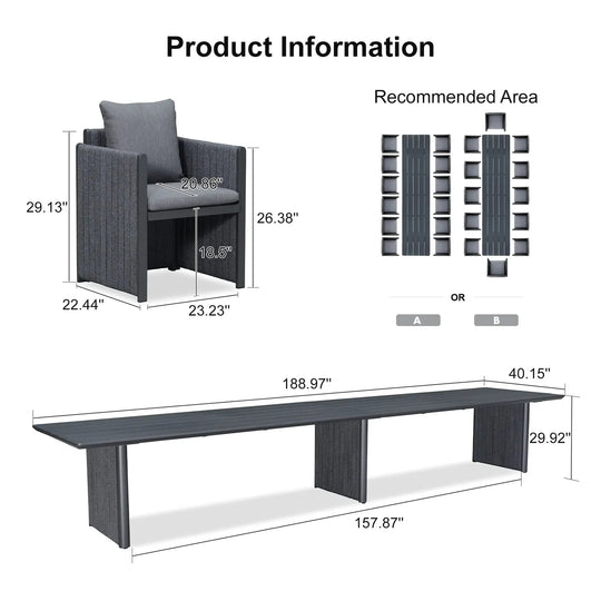 Sanori Patio Outdoor Dining Set Modern Large Weather-Resistant Aluminum for Garden Backyard Kitchen-Grey