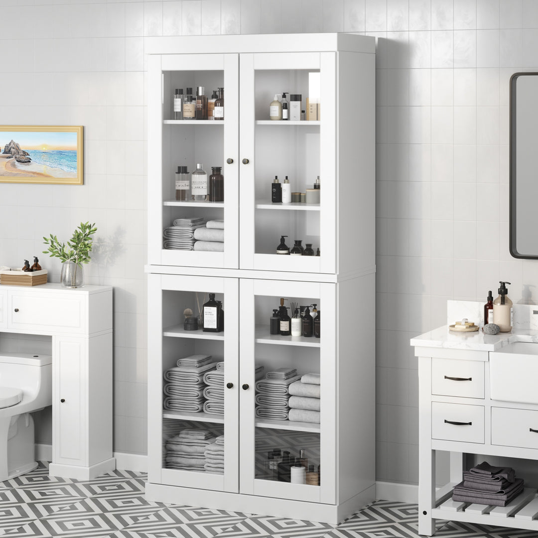 100% Solid Wood Bathroom & Laundry Storage Cabinet, Raised Panel Doors, Adjustable Shelves, 32" Wide, 71.5" Tall