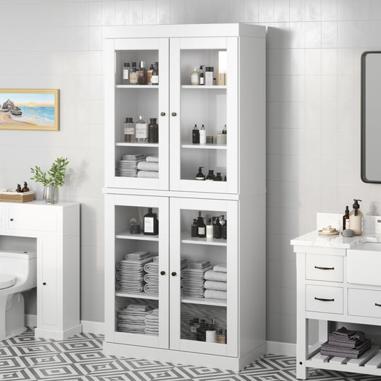 100% Solid Wood Bathroom & Laundry Storage Cabinet, Raised Panel Doors, Adjustable Shelves, 32" Wide, 71.5" Tall