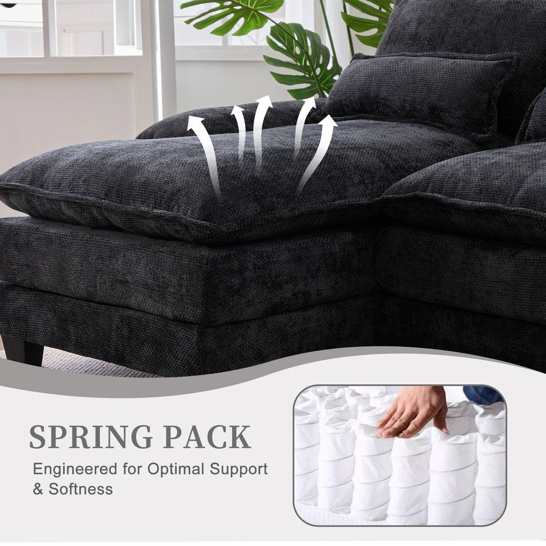 6-Seat Chenille Upholstered Modern U-Shaped Sectional Multifunctional Sofa with 2 Cup Holders,Pull-Out Storage Space