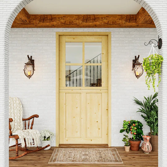 Dutch Door, Pine Solid Wood, 4-Lite Half Clear Glass 2-Panel Door Slab