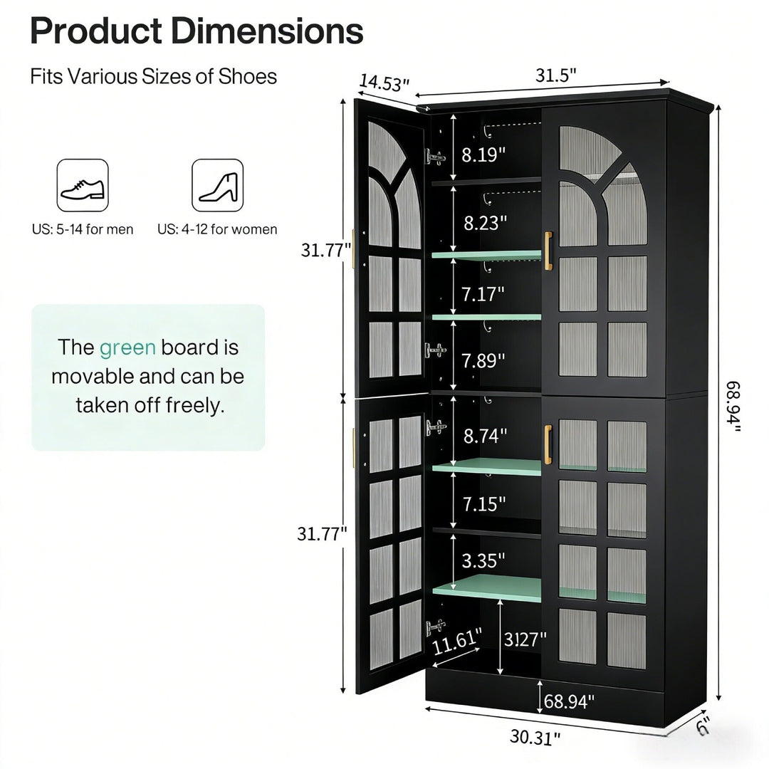 35 Pairs Tall Shoe Storage Cabinet with Doors, 8 Tiers Shoe Rack Organizer with LED Light and Adjustable Shelves for Entryway