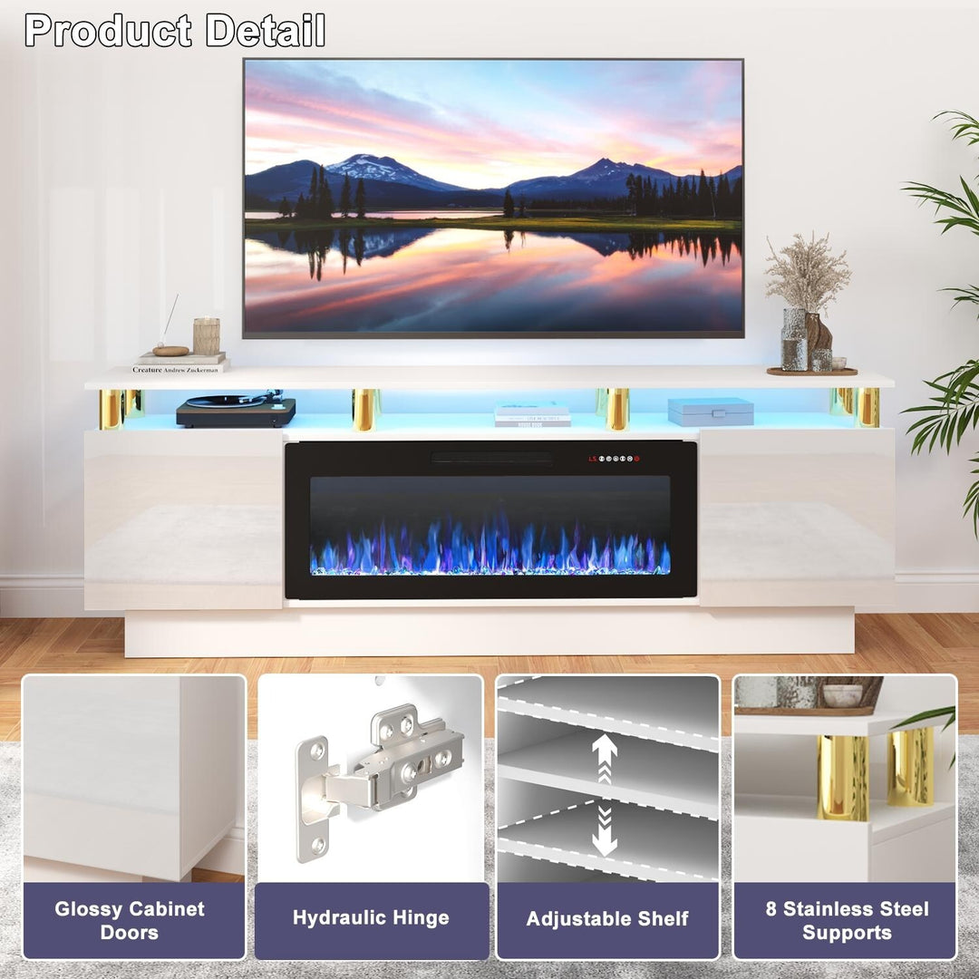 70" Modern Electric Fireplace TV Stand, with Electronic Flame and LED Lights, High Gloss Finish Entertainment Center