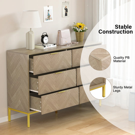 6-Drawer Double Dresser Modern Wood Chest of Drawers for Bedroom Living Room