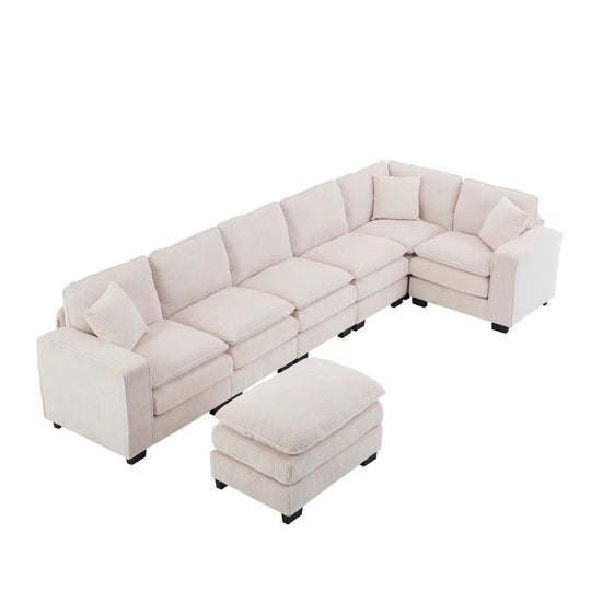 Modern U-Shaped 6-Seater Sectional Sofa with One Footstool