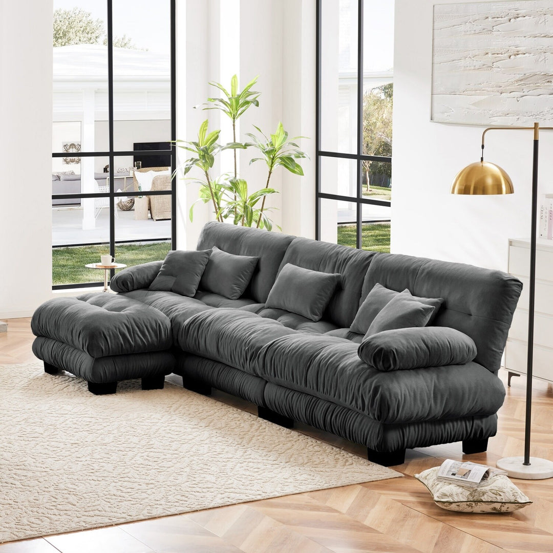 Luxury Chenille Modular Upholstered Sectional Sofa Couch with Convertible Ottoman