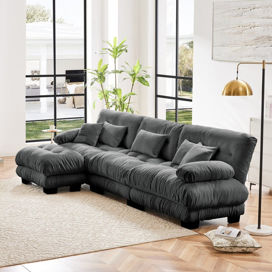 Luxury Chenille Modular Upholstered Sectional Sofa Couch with Convertible Ottoman