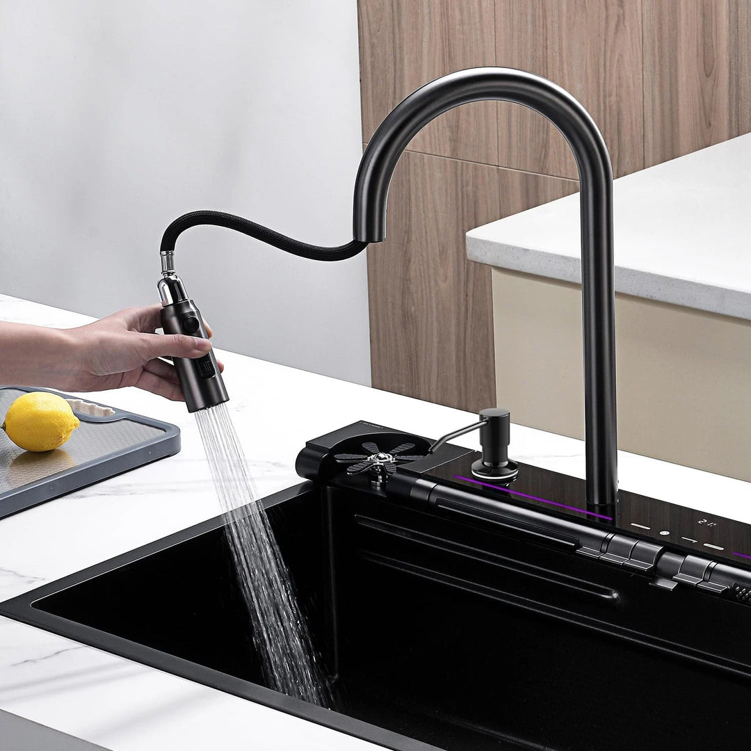 304 Stainless Steel Waterfall Kitchen Sink Set with Pull-Down Faucet KS2207 (Series)