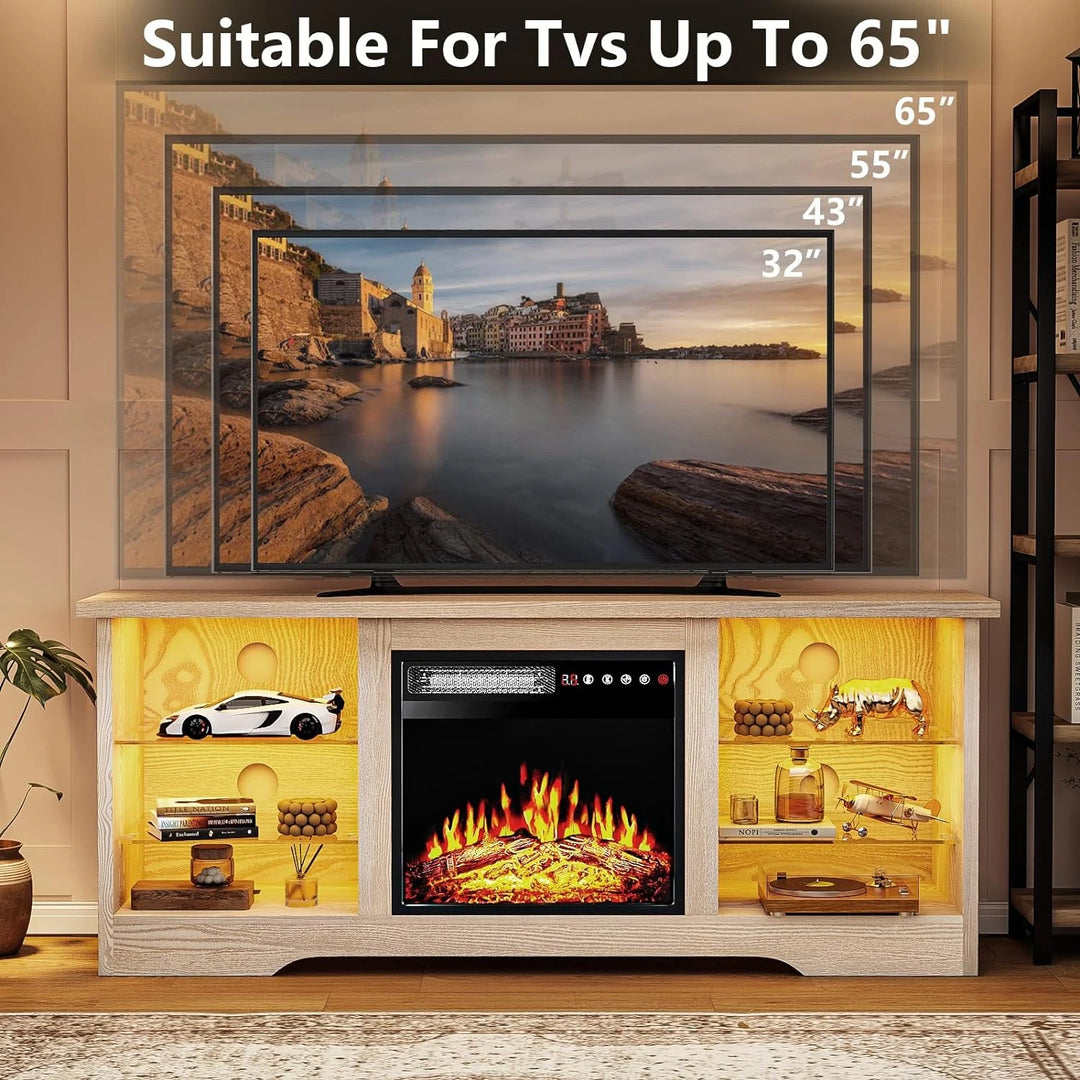 58" Fireplace TV Stand with 18'' Electric Fireplace,Modern Entertainment Center for 65'' Tvs,Tv Console