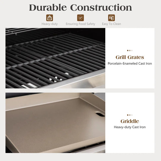 Synae Propane Gas Griddle Grill Combo – Dual BBQ Grill & Flat Top Griddle