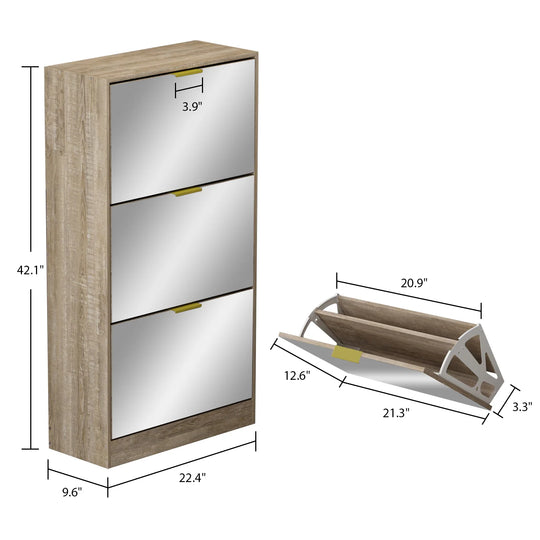 Mirrored Flip Drawer Shoe Cabinet Storage Cabinet Organizer