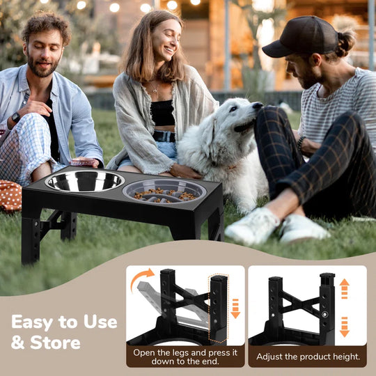 Elevated Dog Bowls, Dog Feeder with Stainless Steel Bowl & Slow Feeder Dog Bowl, 5 Heights Adjustable Raised Dog Bowls Stand