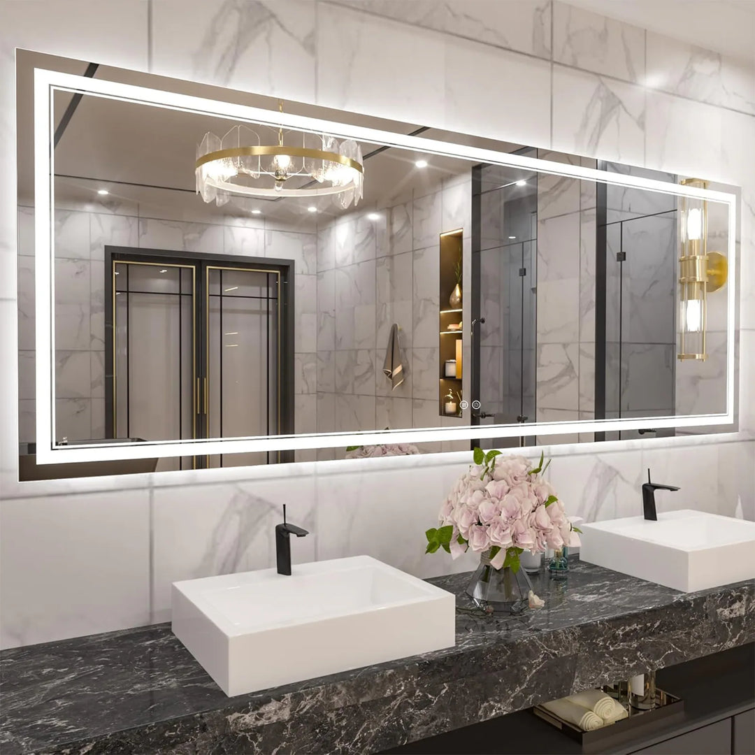 Full Size Front & Back LED Lighted Anti-Fog Tempered Glass Wall Bathroom Vanity Mirror, 3-Year Warranty & ETL Certification