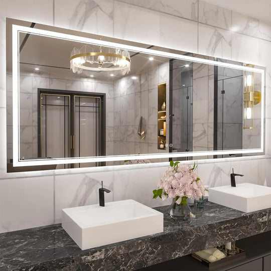 Full Size Front & Back LED Lighted Anti-Fog Tempered Glass Wall Bathroom Vanity Mirror, 3-Year Warranty & ETL Certification