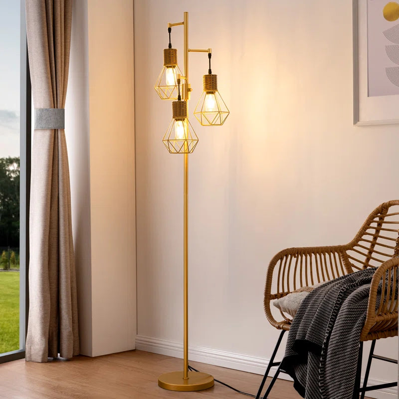 Crevan 65" Dimmable Rattan Tree Floor Lamp with 3 Bulbs Included