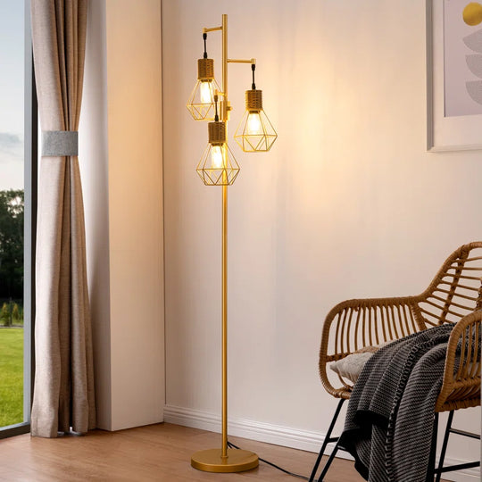Crevan 65" Dimmable Rattan Tree Floor Lamp with 3 Bulbs Included