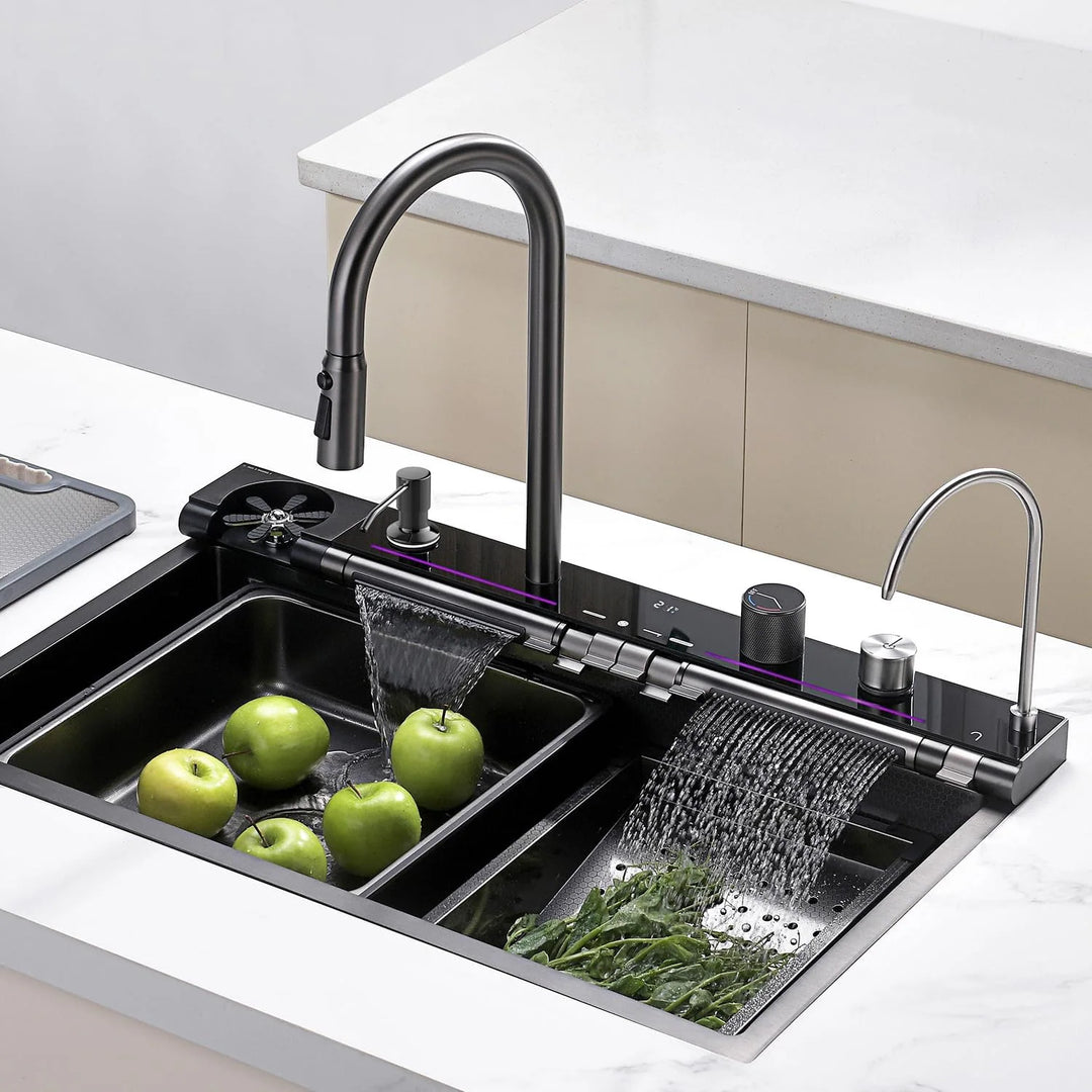 304 Stainless Steel Waterfall Kitchen Sink Set with Pull-Down Faucet KS2207 (Series)