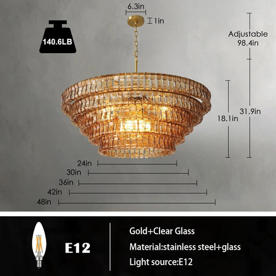 36In-67.4 In. 6-Lights Gold Crystal Drum Chandelier