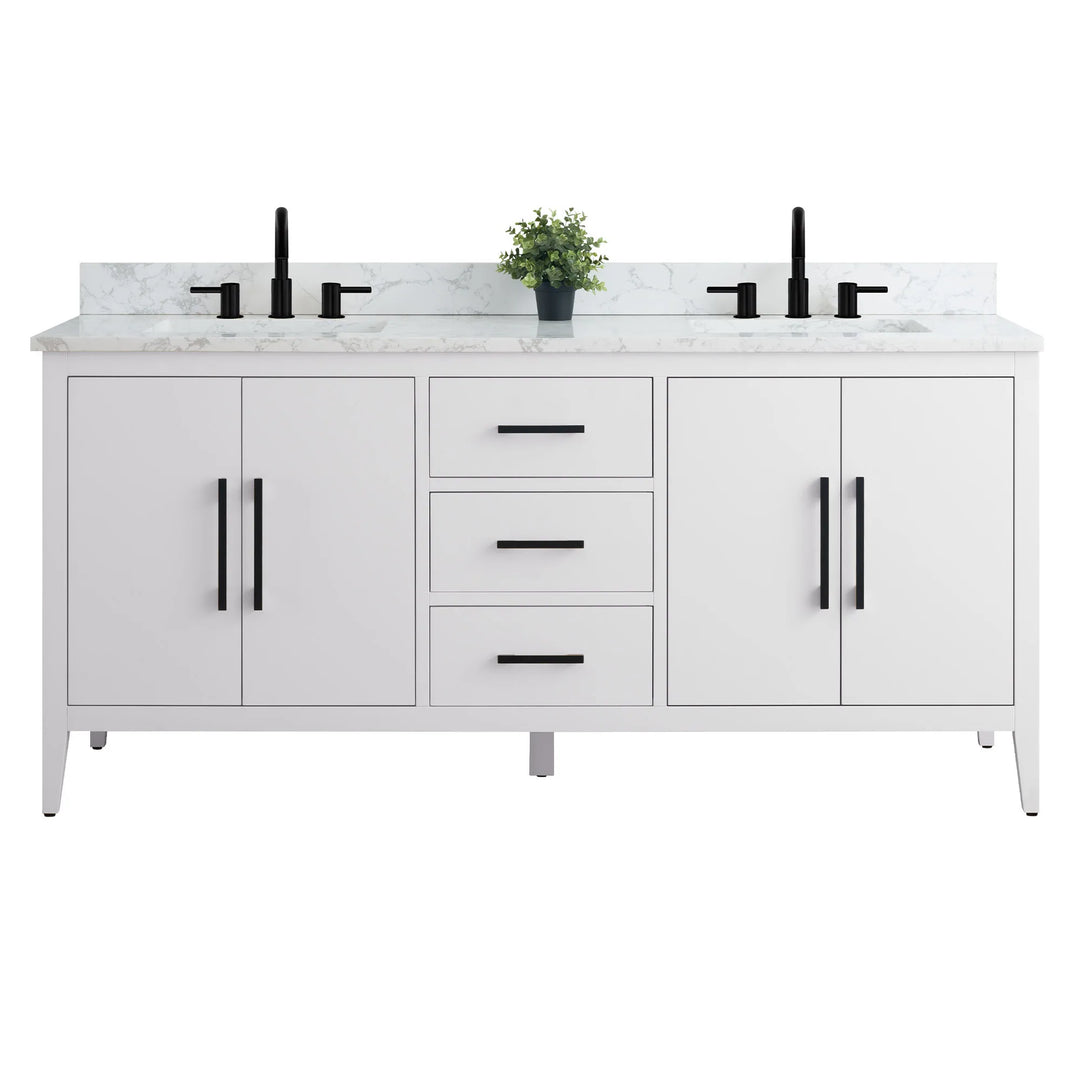 72" Double Sink Bathroom Vanity Cabinet with Engineered Marble Top