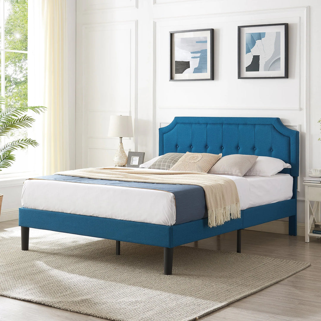 Javlergo Modern Upholstered Bed Frame with Height Adjustable Headboard Heavy-Duty Frame No Box Spring Needed