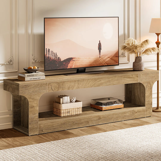 63 Inch Long TV Stand for 55/60/65/75-Inch Tvs, 2-Tier TV Console - 13.77" D X 63" W X 20.47" H