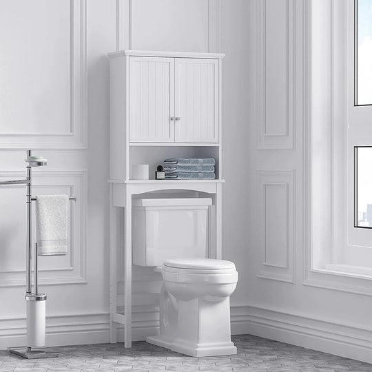 Spirich Bathroom Storage over the Toilet, Bathroom Cabinet Organizer with Adjustable Shelves and Double Doors, White