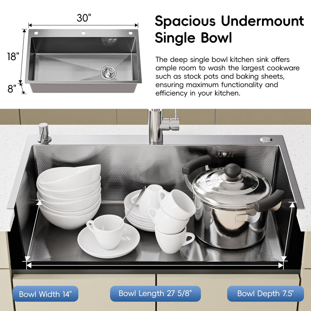 Drop-In/Undermount Single Bowl Stainless Steel Kitchen Sink