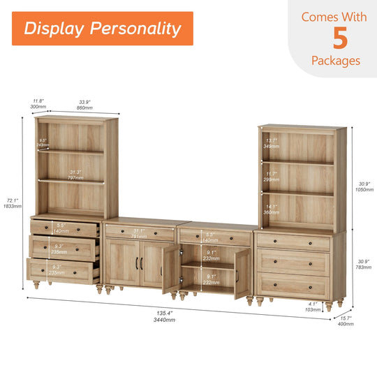 Entertainment Center with Bookshelves for Tvs up to 75", Oak
