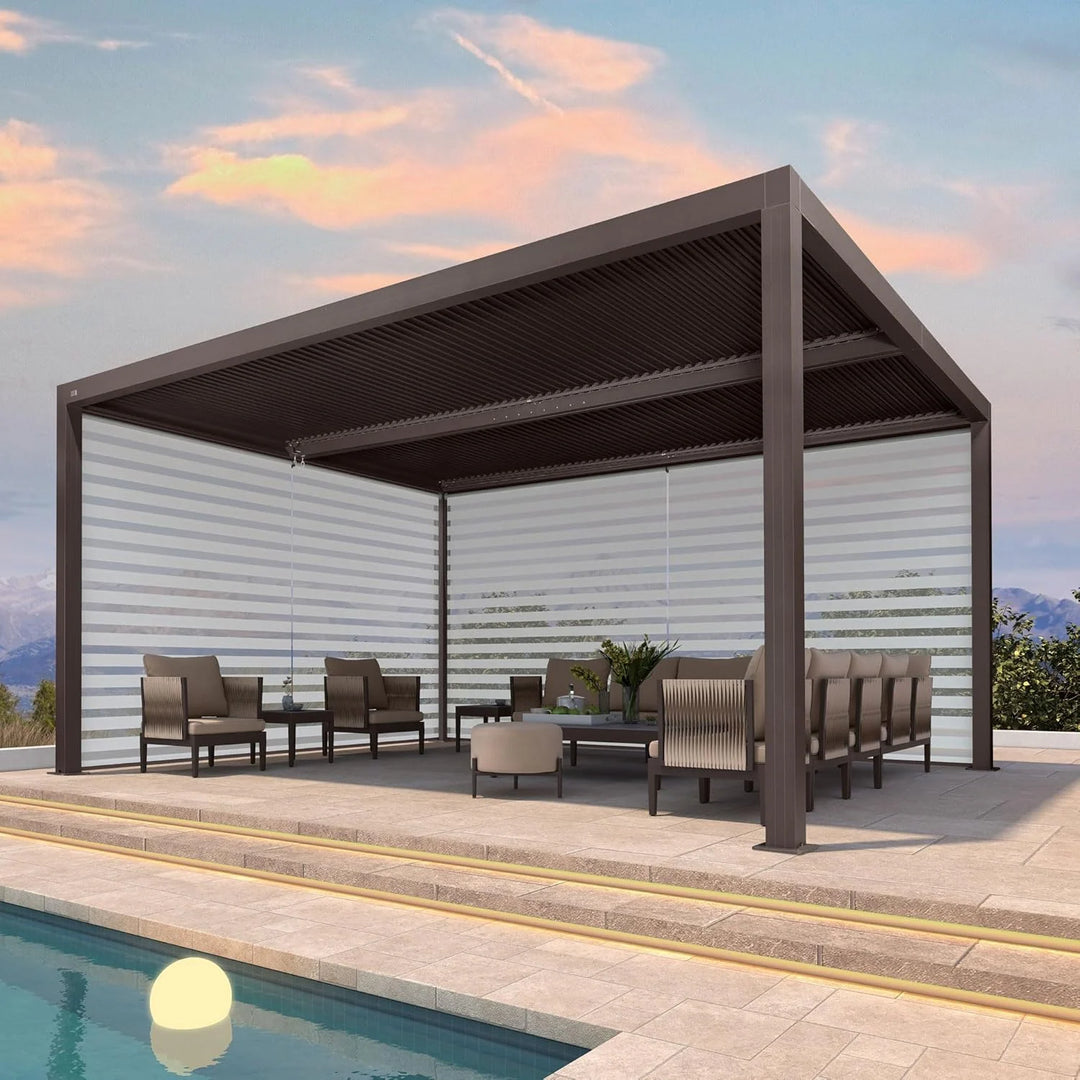 Bronze Louvered Pergola with Adjustable Roof for Deck Backyard Garden Hardtop Gazebo