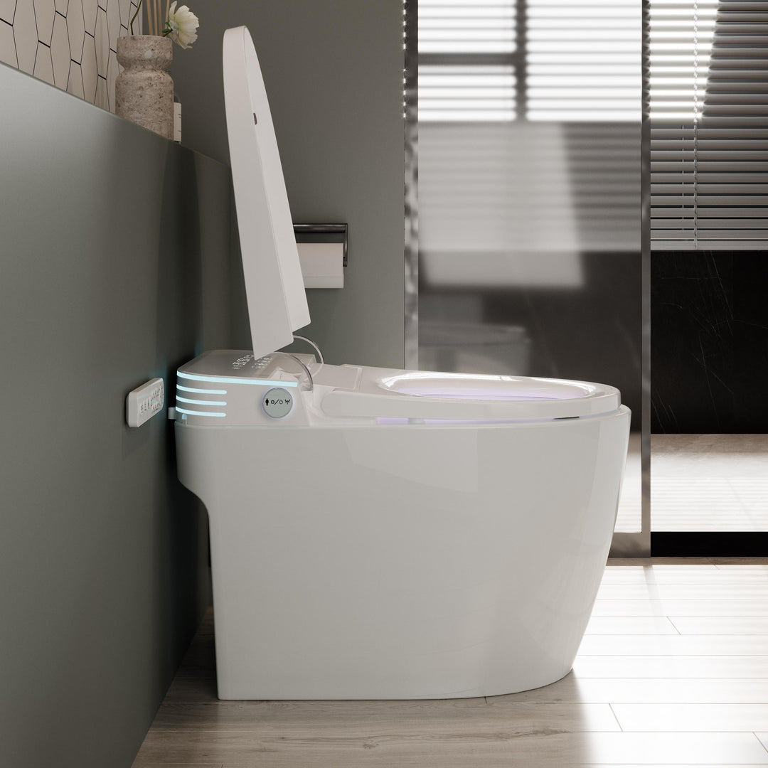 ABRUZZO Smart Bidet Toilet Auto Flush, Heated Seat, Warm Water, Dryer, Remote Control, Panel Black / White Options