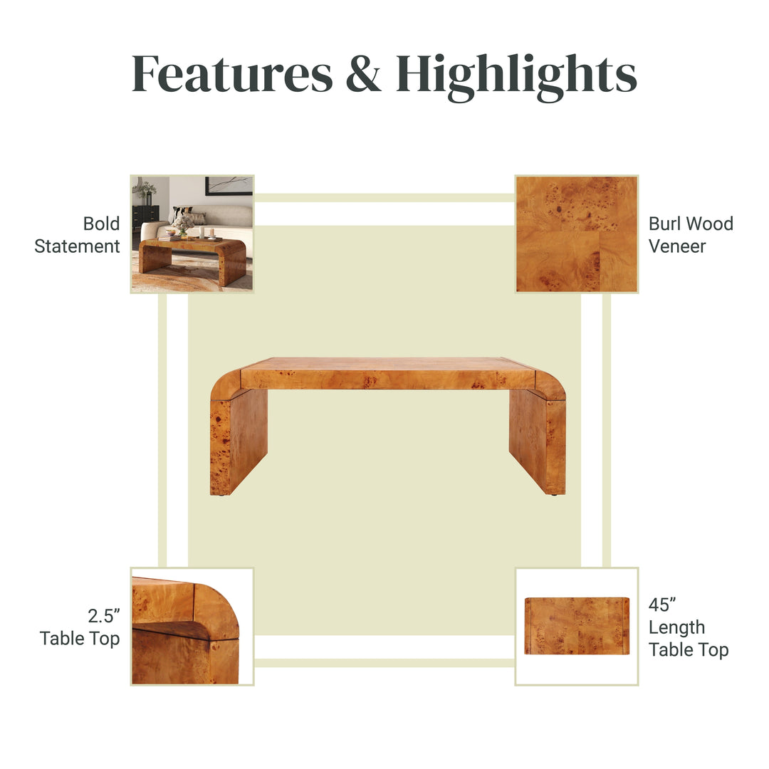 NPD Furniture Adriel Burl Wood Coffee Table
